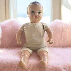 Antique Pre 1940 China Porcelain Baby Doll with Blinking Eyes
